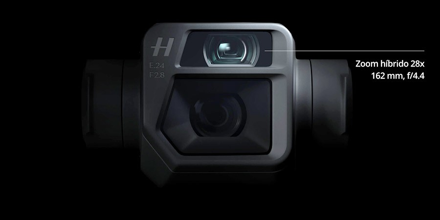 Tele cámara secundaria del drone DJI Mavic 3:zoom hibrido 28x. 162 mm. f/4.4